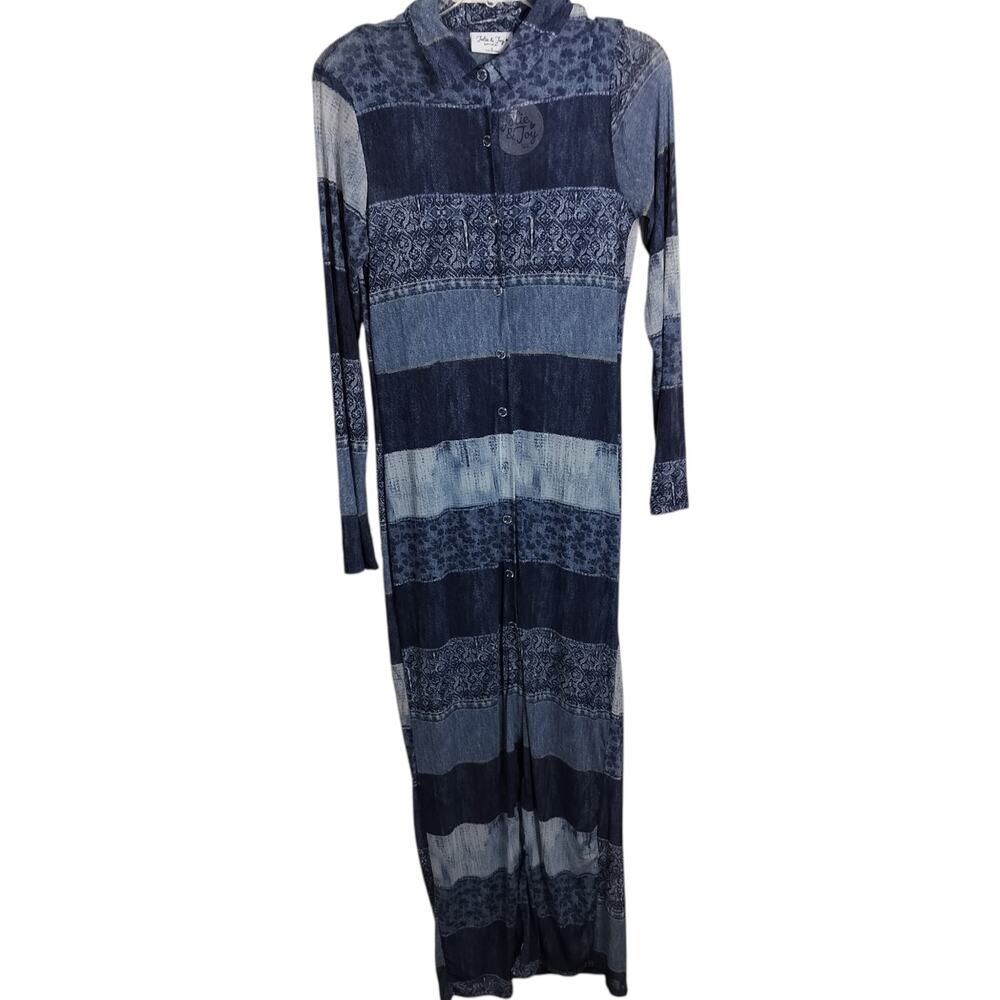 4947) Jolie & Joy Denim look Printed Long Sleeve Mesh Maxi Duster and Tank XL - Picture 3 of 15
